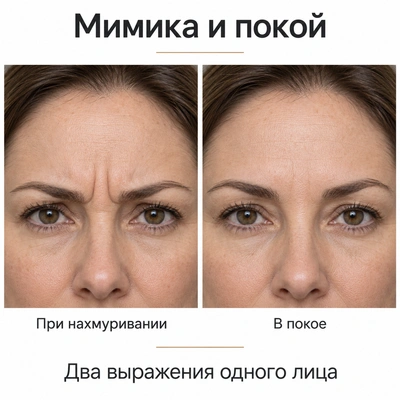 Межбровные складки при нахмуривании и на расслабленном лице