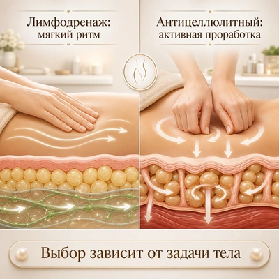 Инфографика различий антицеллюлитного и лимфодренажного массажа Москва