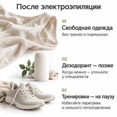 Уход после электроэпиляции: свободная одежда, временная пауза с дезодорантом и интенсивными тренировками
