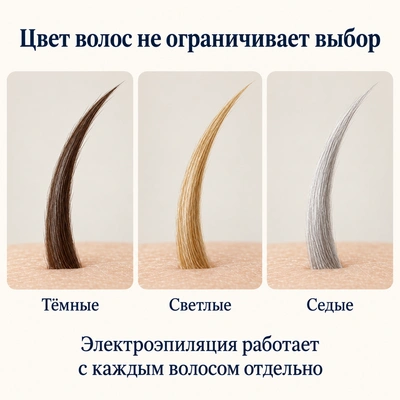 Тёмный, светлый и седой волос: электроэпиляция не зависит от пигмента