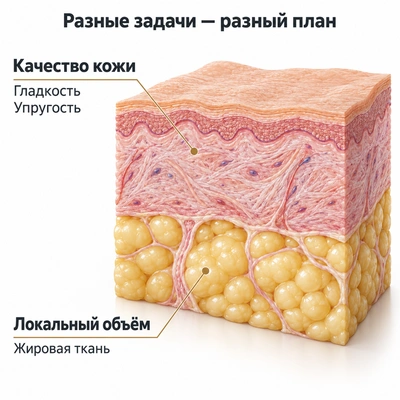 Разные задачи коррекции: состояние кожи и локальный объём жировой ткани