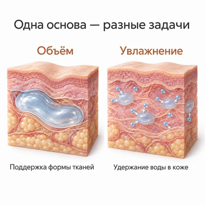 Сравнение гиалуронового препарата для объёма и для увлажнения кожи